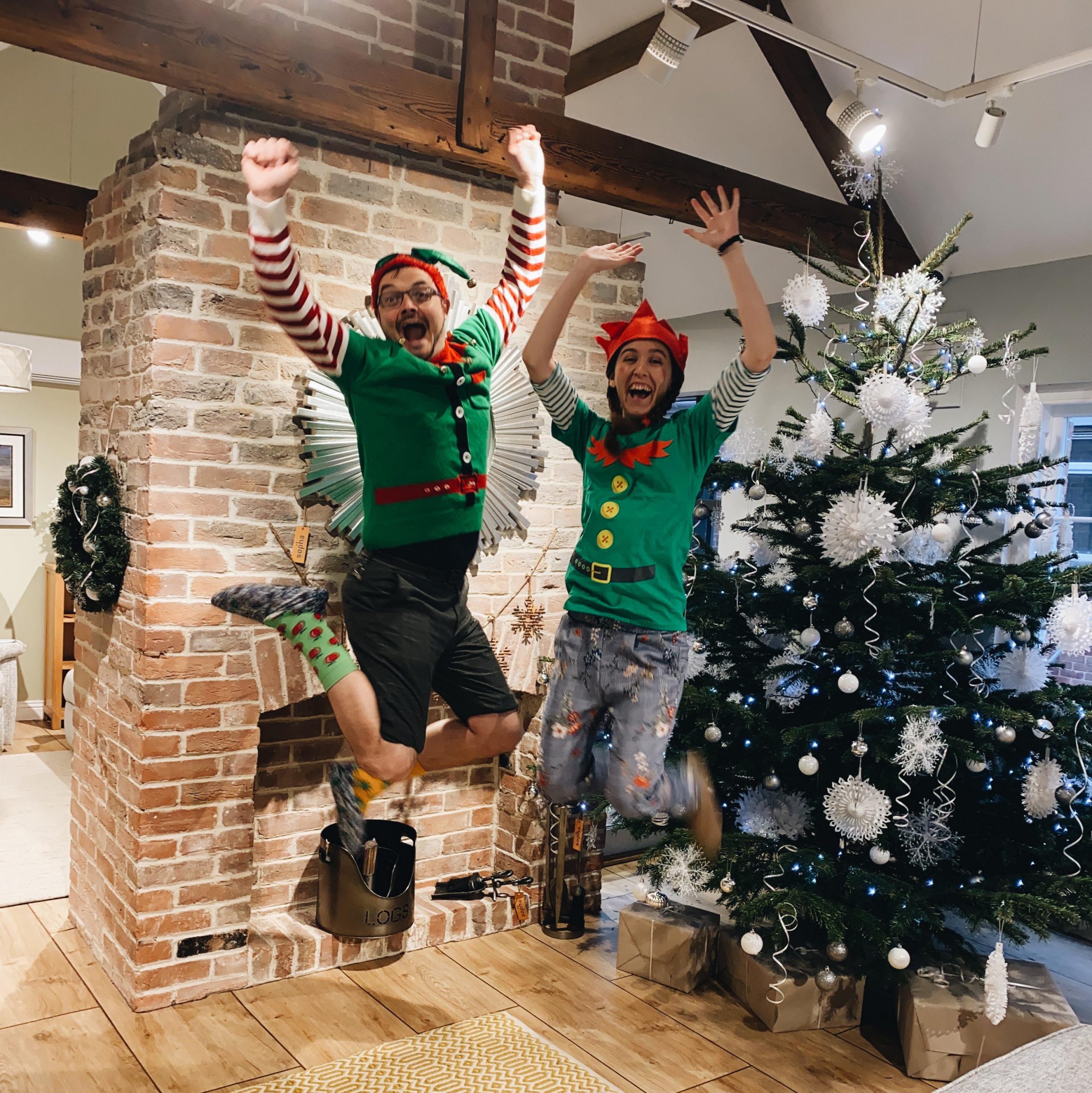 Shop Elves: Adam & Emma jump for joy