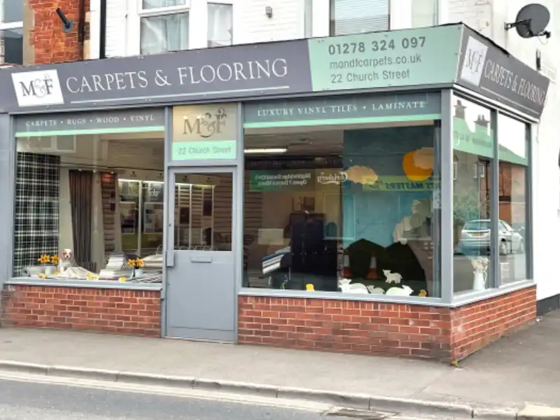 Photograph of the Outside of M&F Carpets old shop in Church Street, Highbridge.