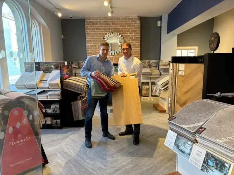 Matthew Scott and Mike Fear at the new Sopha Carpet and Flooring Department in Highbridge