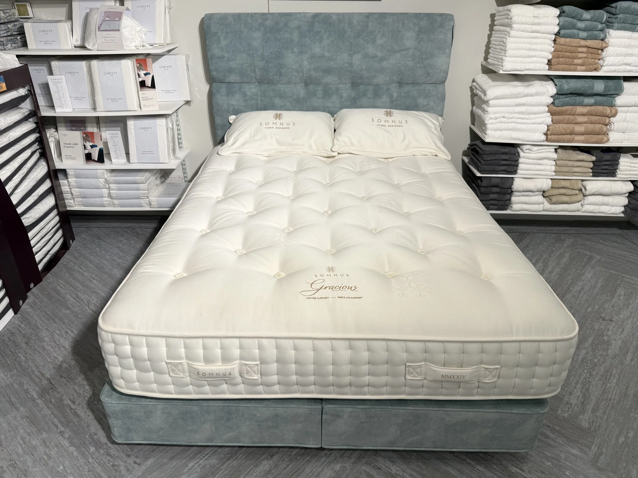 Clearance: Somnus 150cm Gracious Slimline Divan Set & Fairfax Headboard